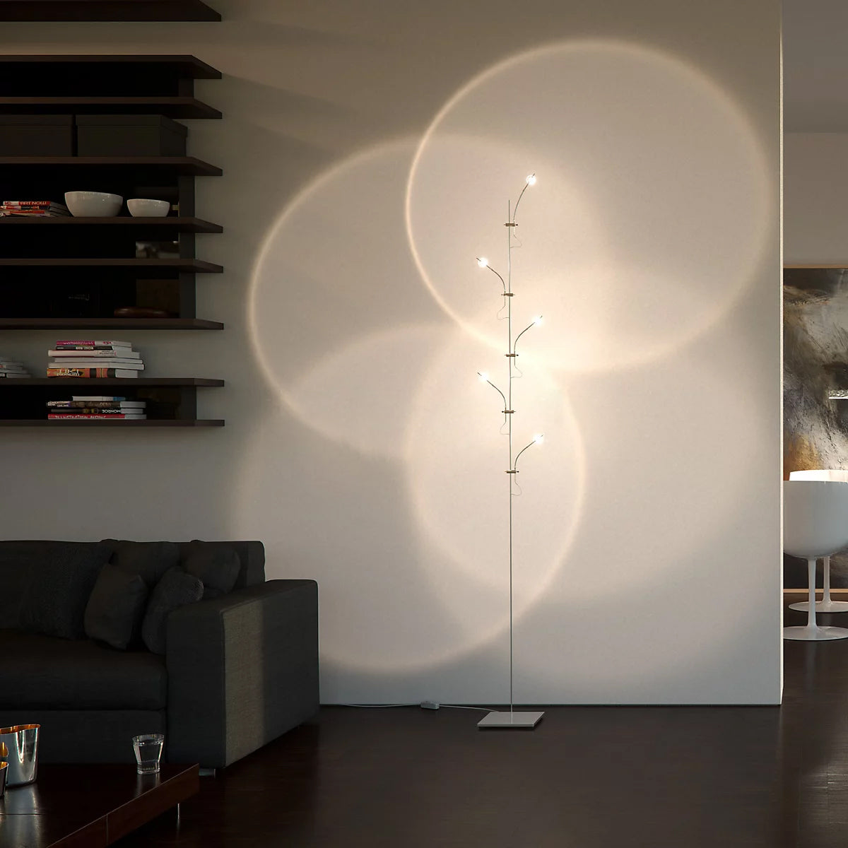Wa Wa Designer Standing Floor Lamp with Integrated LED and Stainless Steel Accents