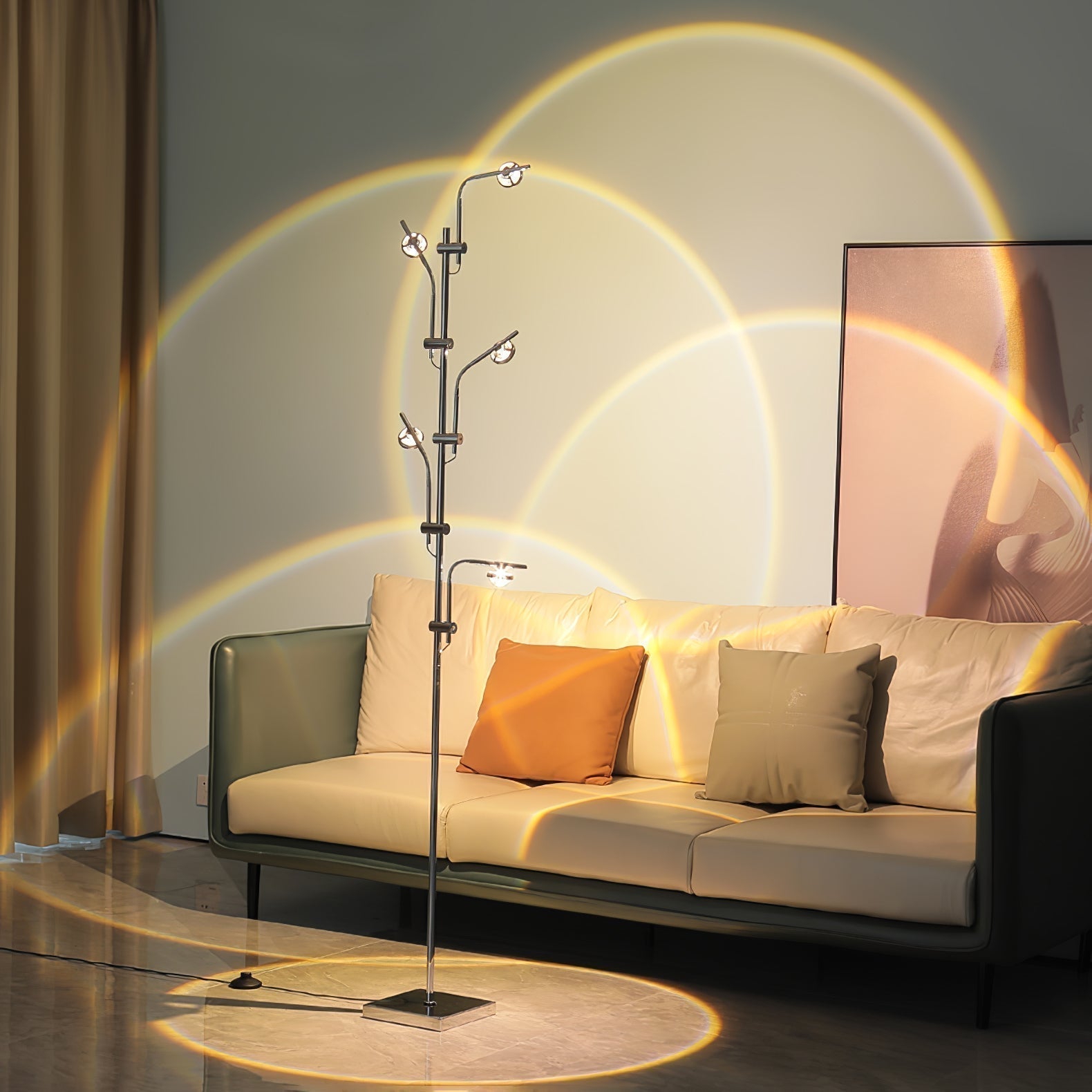 Wa Wa Designer Standing Floor Lamp with Integrated LED and Stainless Steel Accents