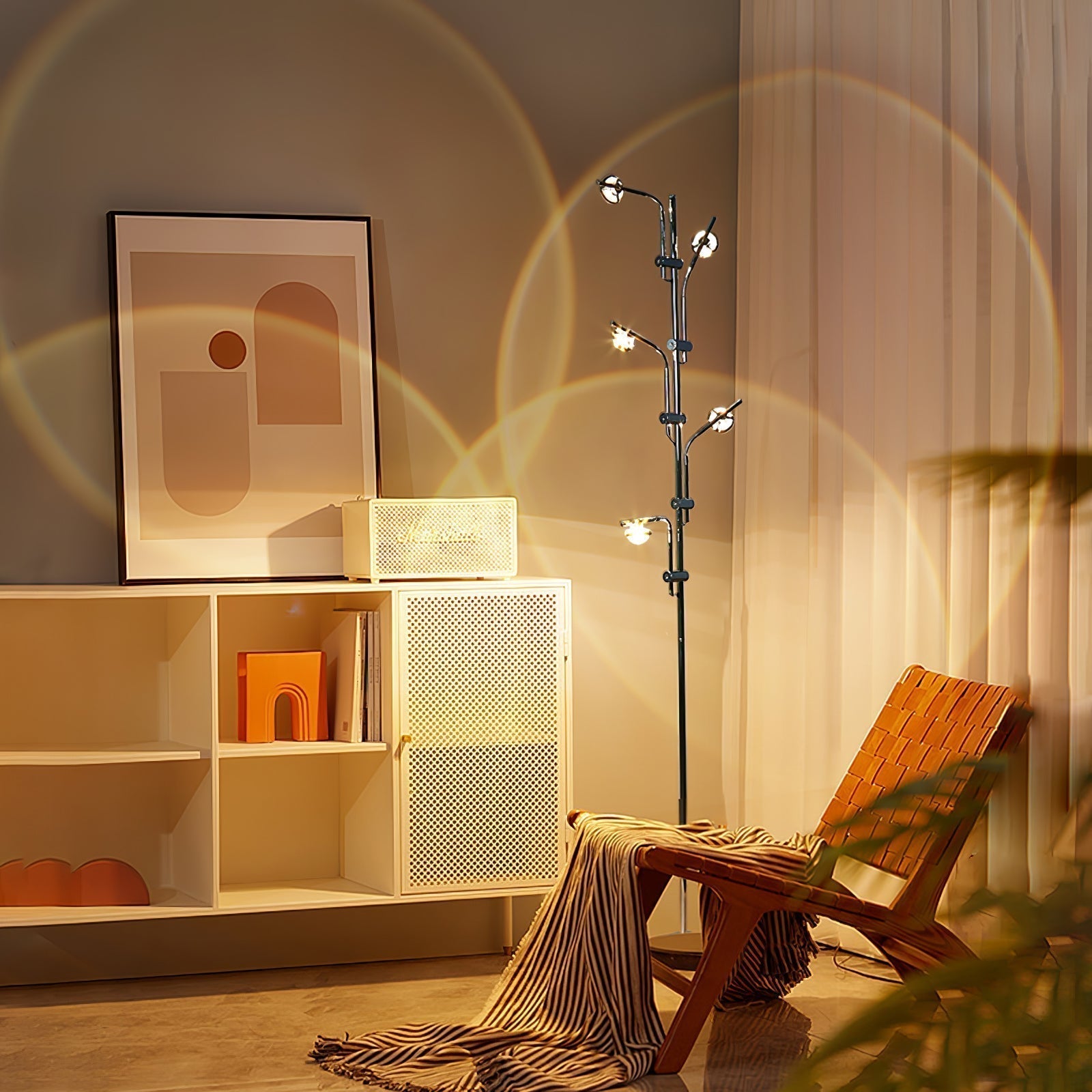 Wa Wa Designer Standing Floor Lamp with Integrated LED and Stainless Steel Accents