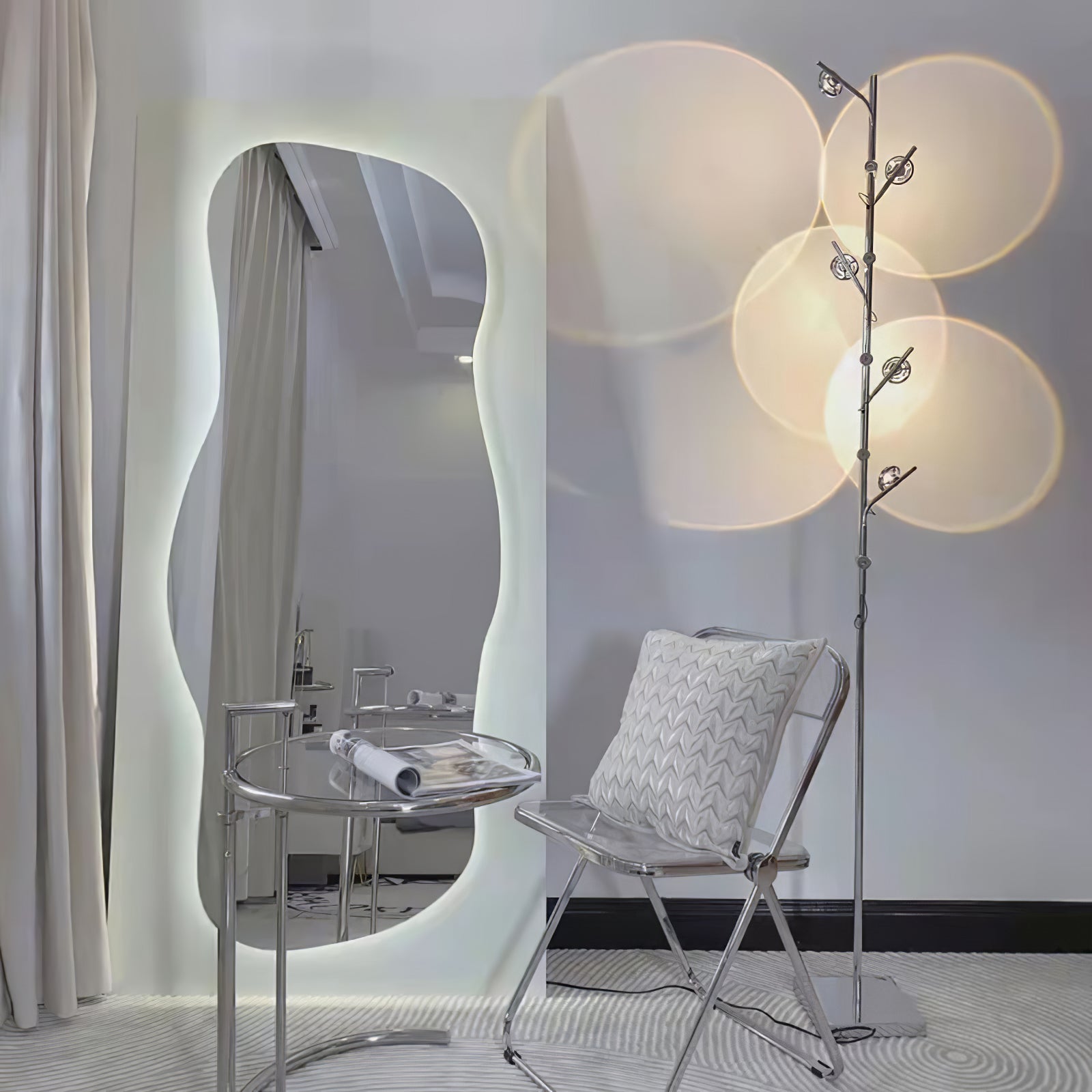 Wa Wa Designer Standing Floor Lamp with Integrated LED and Stainless Steel Accents