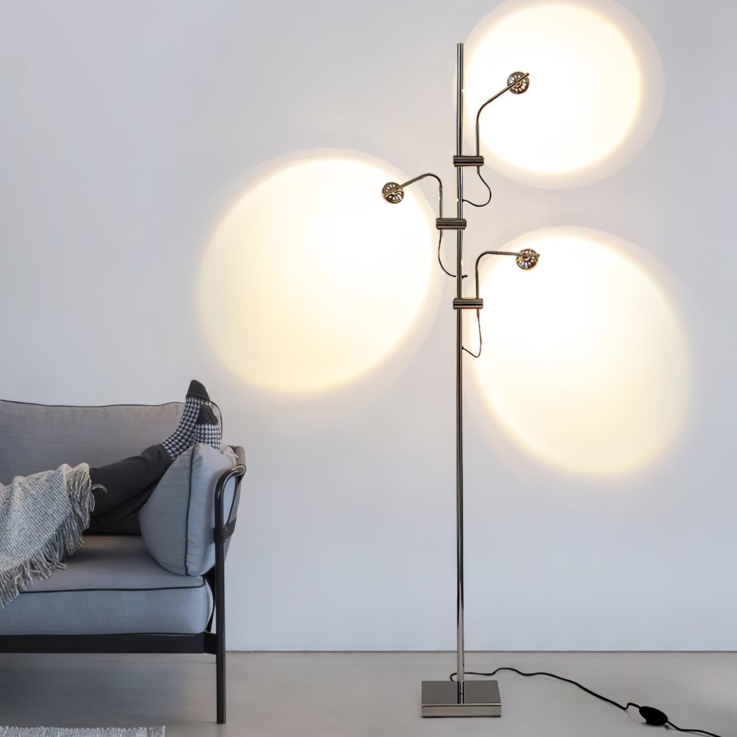 Wa Wa Designer Standing Floor Lamp with Integrated LED and Stainless Steel Accents