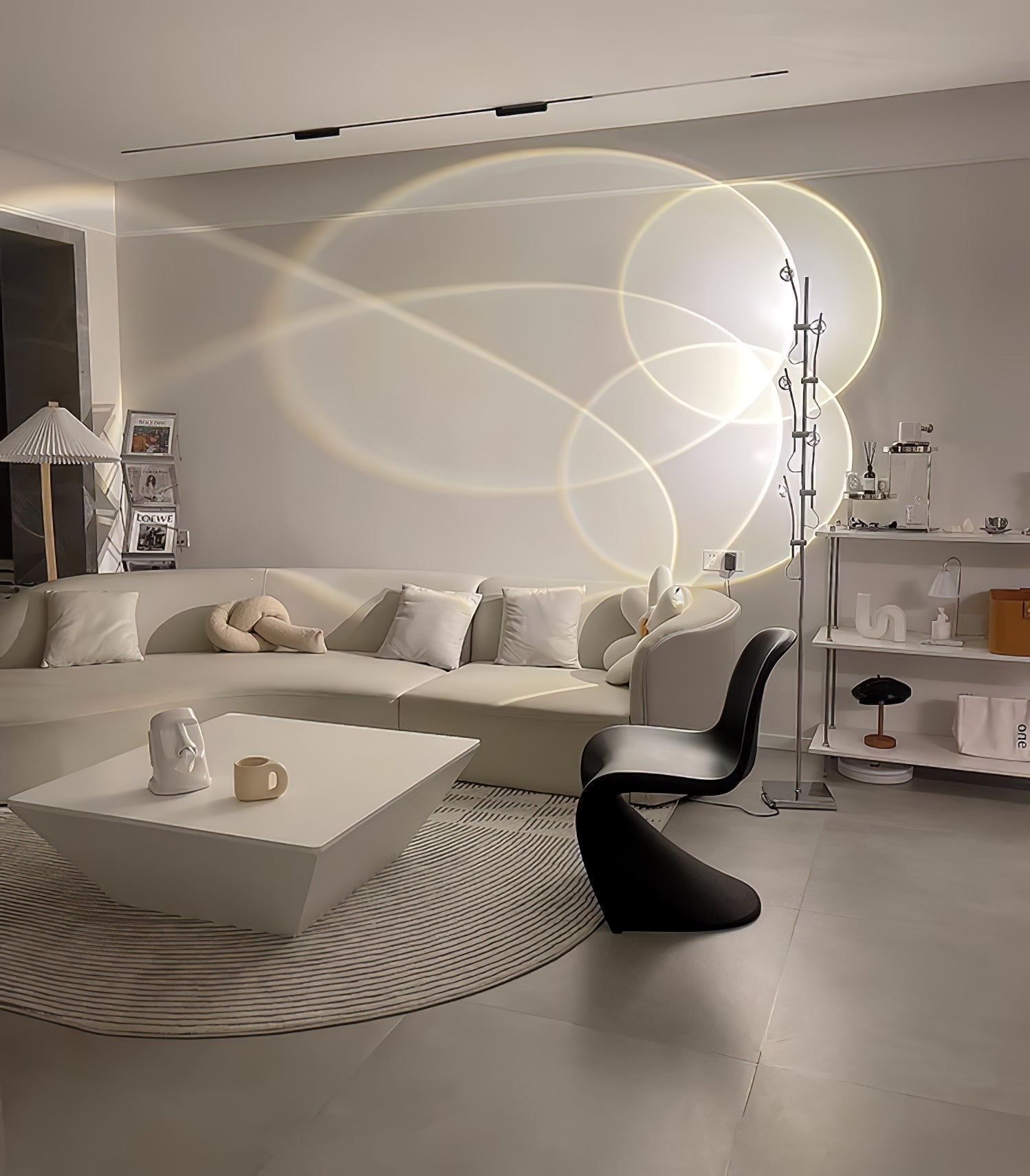 Wa Wa Designer Standing Floor Lamp with Integrated LED and Stainless Steel Accents