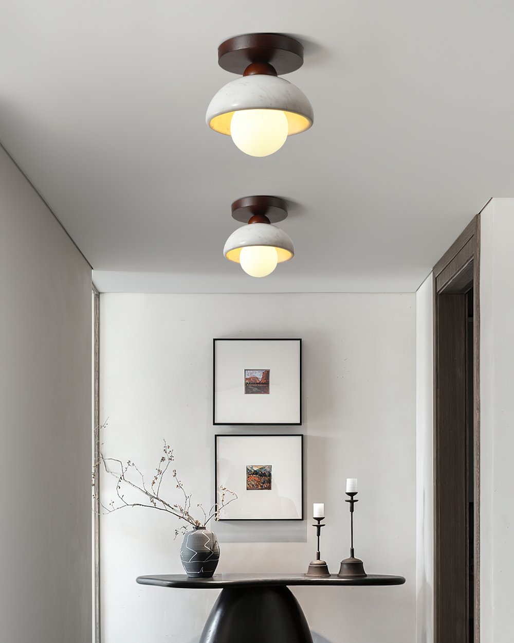 modern-walnut-wood-and-ripple-marble-flush-mount-ceiling-light-with-globe-glass-shade