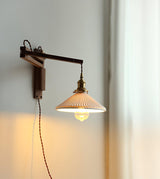 modern-walnut-wood-retractable-wall-sconce-with-pleated-ceramic-shade-and-adjustable-arm