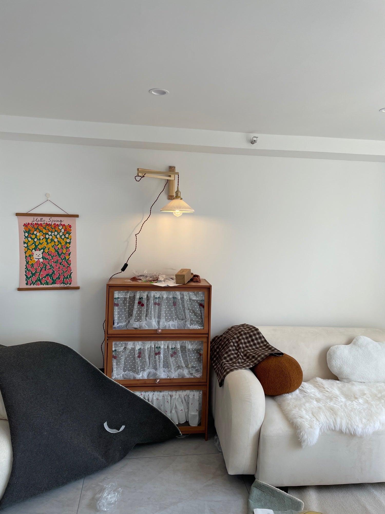 modern-walnut-wood-retractable-wall-sconce-with-pleated-ceramic-shade-and-adjustable-arm