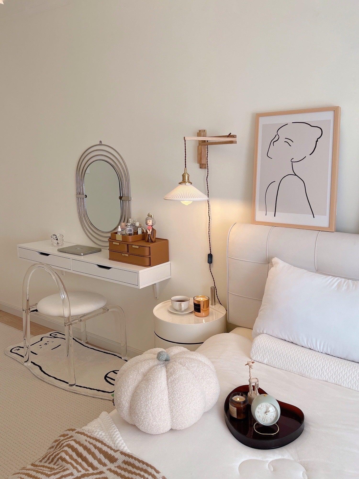 modern-walnut-wood-retractable-wall-sconce-with-pleated-ceramic-shade-and-adjustable-arm