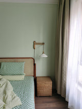 modern-walnut-wood-retractable-wall-sconce-with-pleated-ceramic-shade-and-adjustable-arm