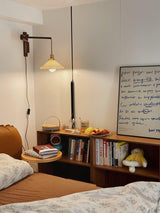 modern-walnut-wood-retractable-wall-sconce-with-pleated-ceramic-shade-and-adjustable-arm