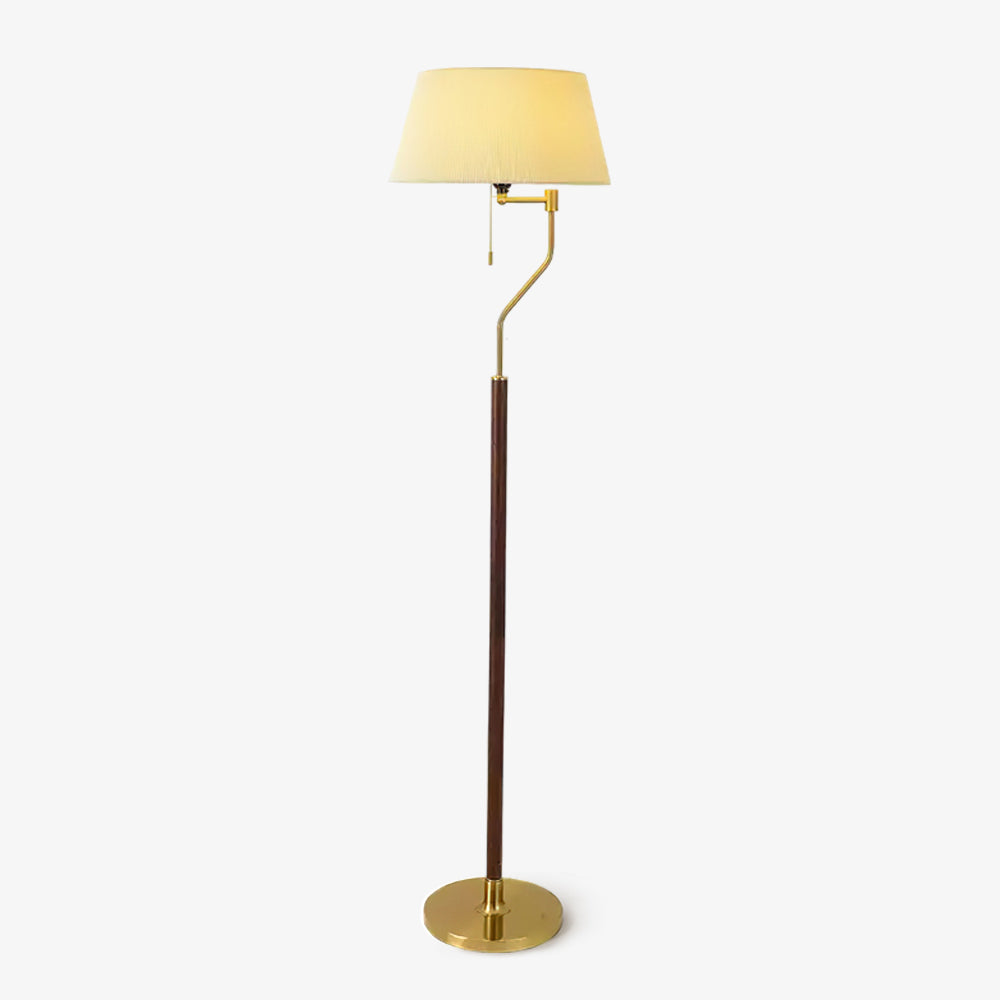 Modern Arched Floor Lamp with Walnut Pole and Gold Iron Base Standing Light