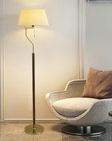 Modern Arched Floor Lamp with Walnut Pole and Gold Iron Base Standing Light