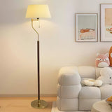 Modern Arched Floor Lamp with Walnut Pole and Gold Iron Base Standing Light