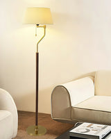 Modern Arched Floor Lamp with Walnut Pole and Gold Iron Base Standing Light