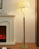 Modern Arched Floor Lamp with Walnut Pole and Gold Iron Base Standing Light