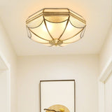 Vintage Brass Dome Ceiling Light with White Glass Shade Flush Mount Industrial Lamp