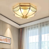 Vintage Brass Dome Ceiling Light with White Glass Shade Flush Mount Industrial Lamp