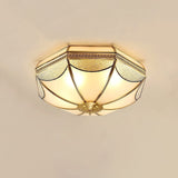 Vintage Brass Dome Ceiling Light with White Glass Shade Flush Mount Industrial Lamp