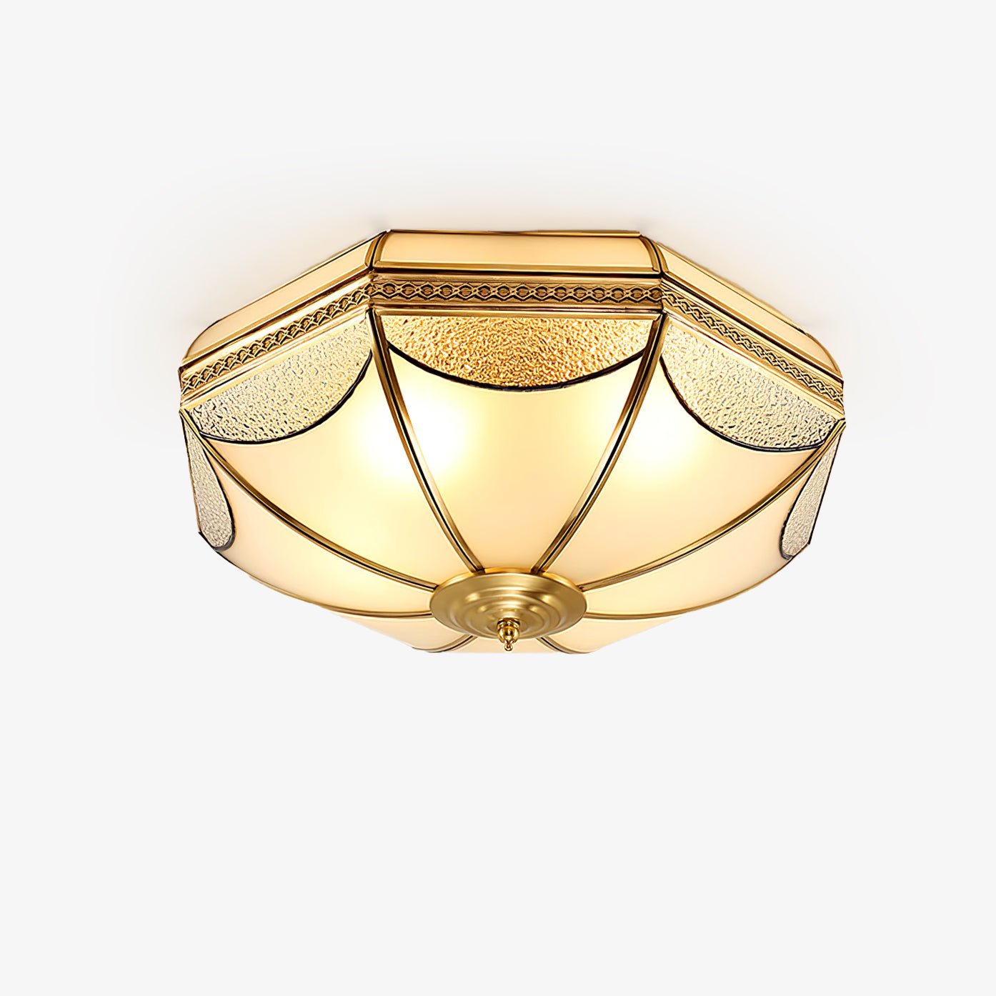 Vintage Brass Dome Ceiling Light with White Glass Shade Flush Mount Industrial Lamp