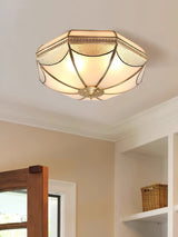 Vintage Brass Dome Ceiling Light with White Glass Shade Flush Mount Industrial Lamp