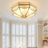 Vintage Brass Dome Ceiling Light with White Glass Shade Flush Mount Industrial Lamp