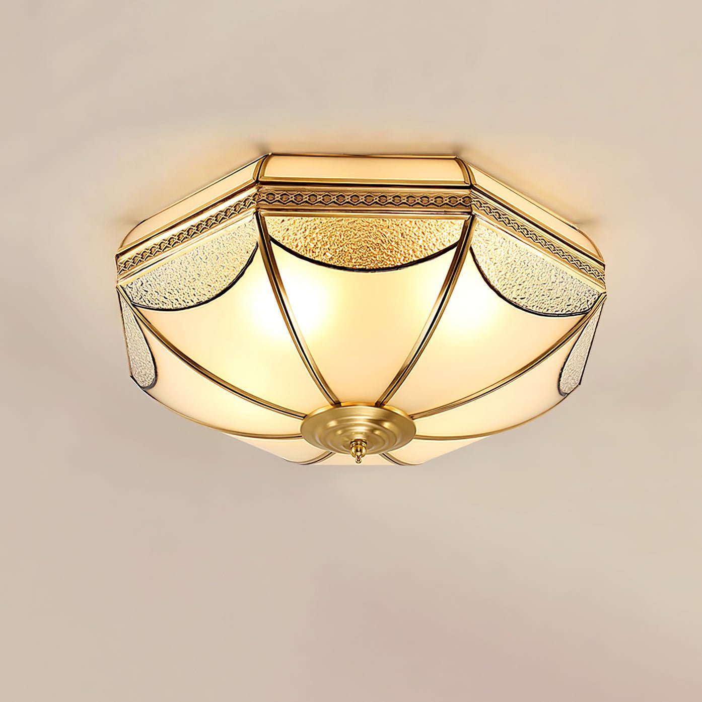 Vintage Brass Dome Ceiling Light with White Glass Shade Flush Mount Industrial Lamp