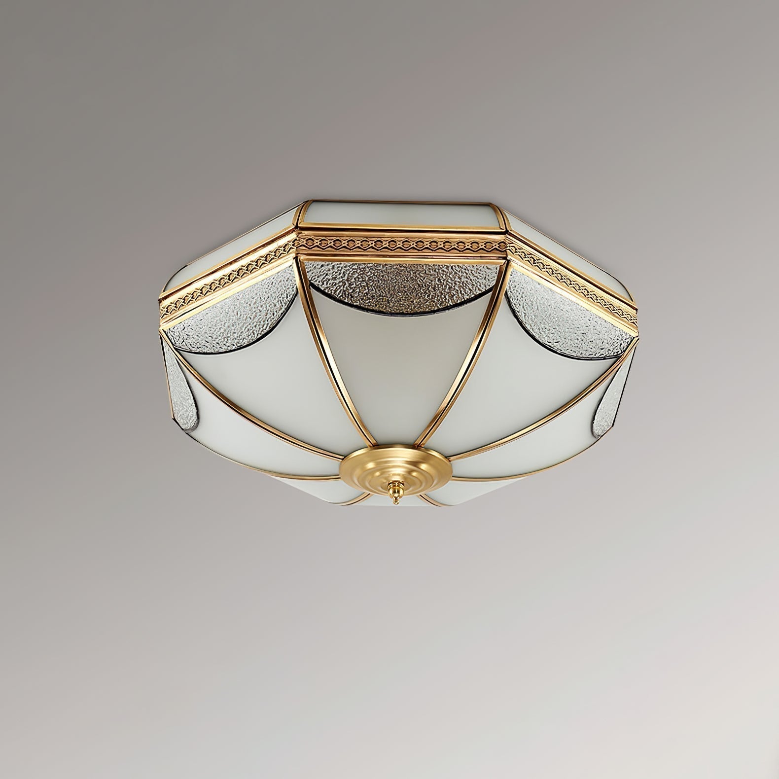 Vintage Brass Dome Ceiling Light with White Glass Shade Flush Mount Industrial Lamp