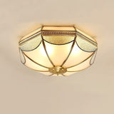 Vintage Brass Dome Ceiling Light with White Glass Shade Flush Mount Industrial Lamp