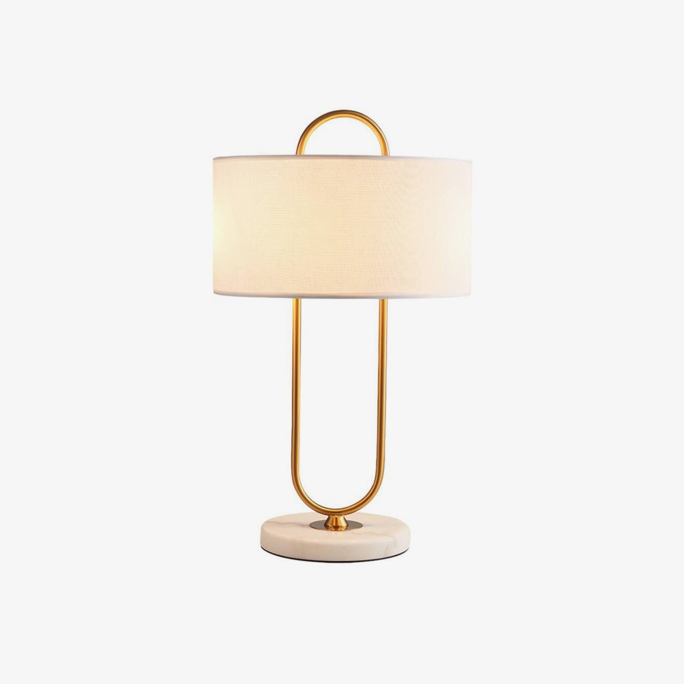 Modern Gold Bedside Table Lamp with White Linen Shade and Elegant Marble Base Design