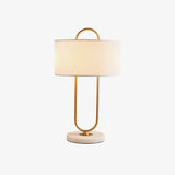 Modern Gold Bedside Table Lamp with White Linen Shade and Elegant Marble Base Design