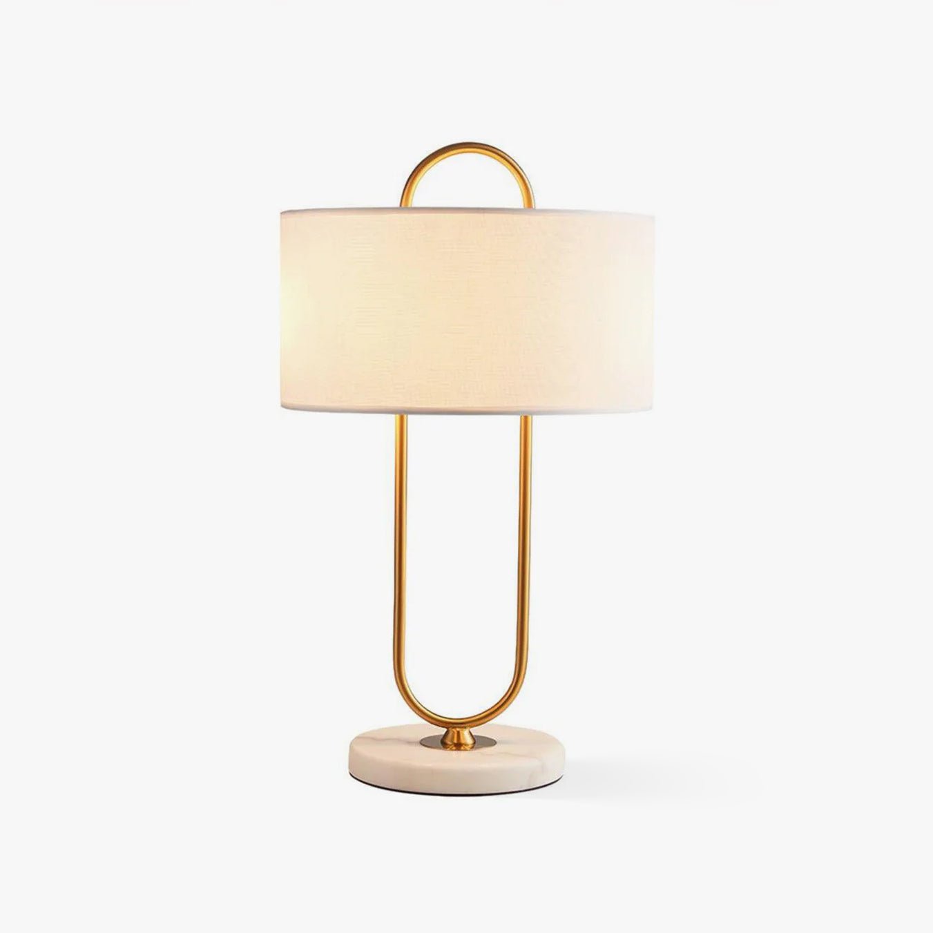 Modern Gold Bedside Table Lamp with White Linen Shade and Elegant Marble Base Design