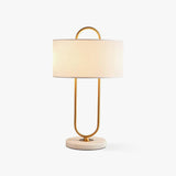 Modern Gold Bedside Table Lamp with White Linen Shade and Elegant Marble Base Design