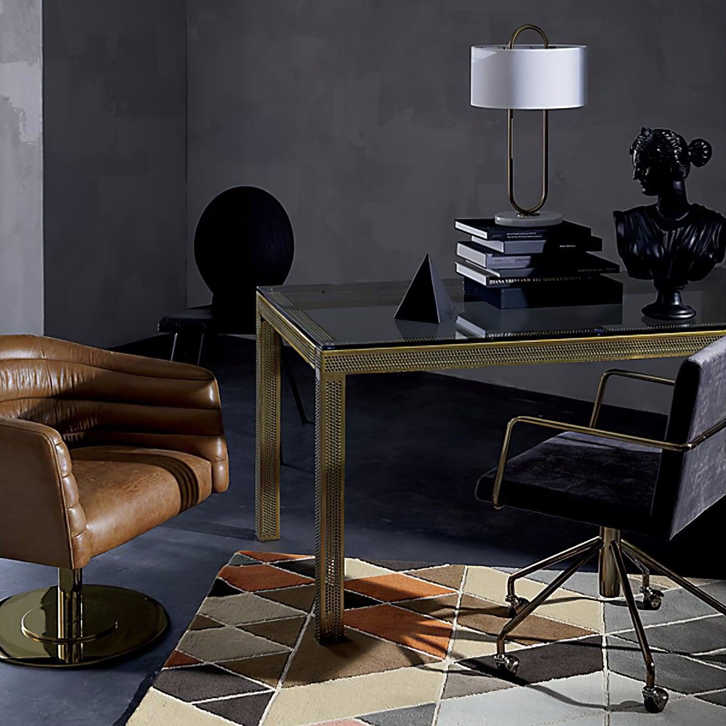 Modern Gold Bedside Table Lamp with White Linen Shade and Elegant Marble Base Design