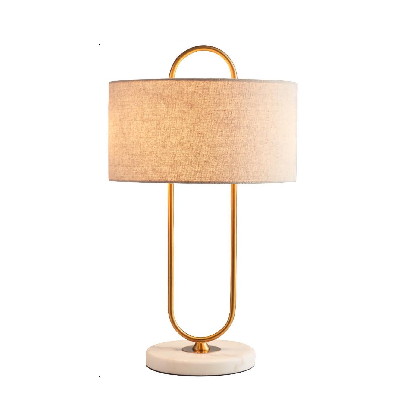 Modern Gold Bedside Table Lamp with White Linen Shade and Elegant Marble Base Design