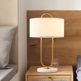 Modern Gold Bedside Table Lamp with White Linen Shade and Elegant Marble Base Design