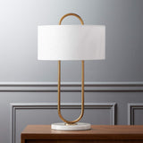 Modern Gold Bedside Table Lamp with White Linen Shade and Elegant Marble Base Design