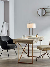 Modern Gold Bedside Table Lamp with White Linen Shade and Elegant Marble Base Design