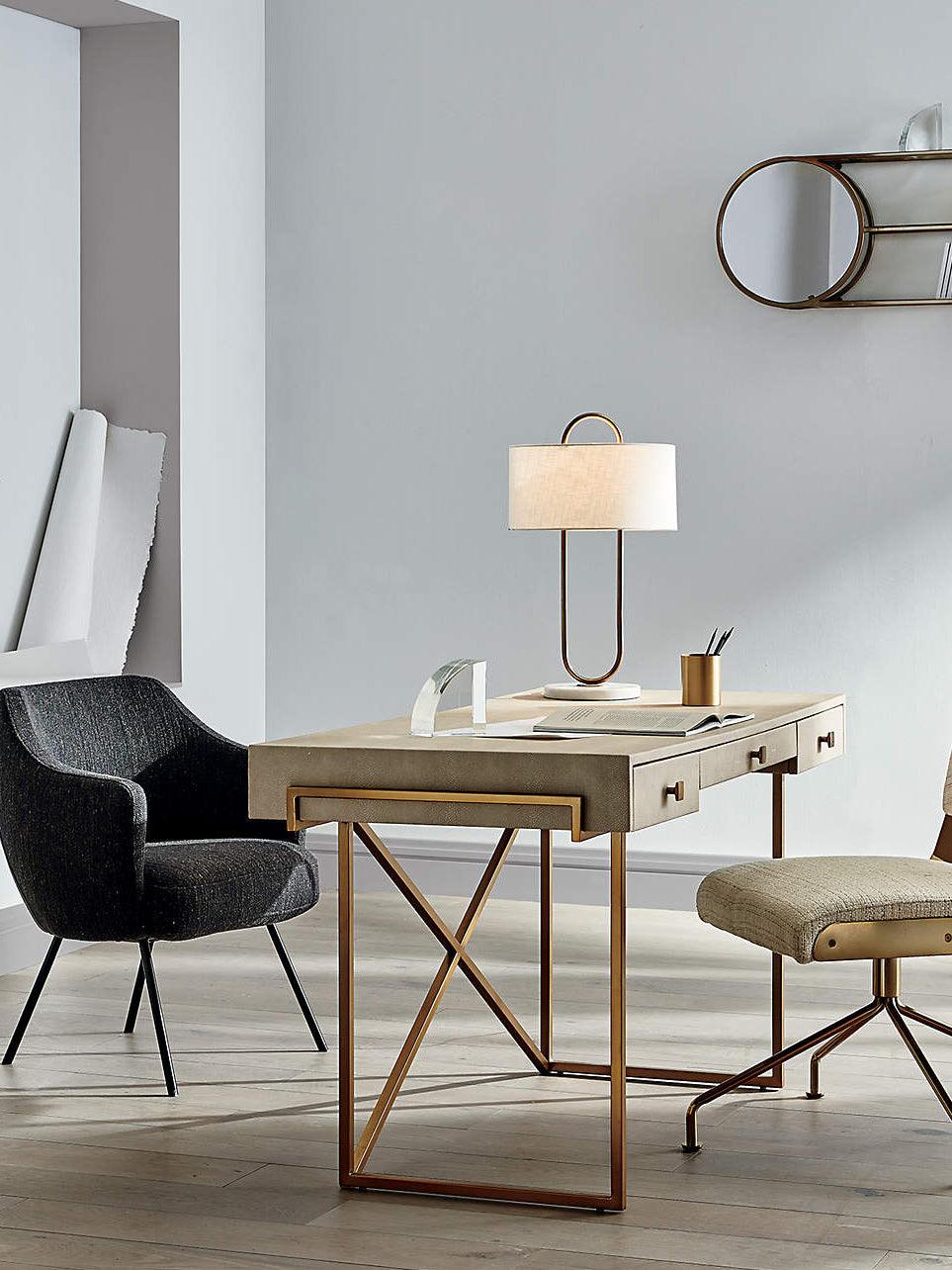 Modern Gold Bedside Table Lamp with White Linen Shade and Elegant Marble Base Design