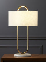 Modern Gold Bedside Table Lamp with White Linen Shade and Elegant Marble Base Design