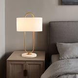 Modern Gold Bedside Table Lamp with White Linen Shade and Elegant Marble Base Design
