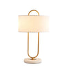 Modern Gold Bedside Table Lamp with White Linen Shade and Elegant Marble Base Design