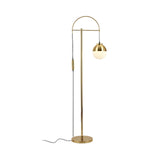 Modern Arc Floor Standing Lamp with Frosted Glass Globe and Brushed Brass Gold Finish