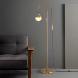 Modern Arc Floor Standing Lamp with Frosted Glass Globe and Brushed Brass Gold Finish