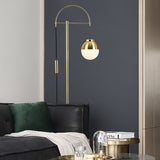 Modern Arc Floor Standing Lamp with Frosted Glass Globe and Brushed Brass Gold Finish