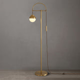 Modern Arc Floor Standing Lamp with Frosted Glass Globe and Brushed Brass Gold Finish