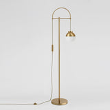 Modern Arc Floor Standing Lamp with Frosted Glass Globe and Brushed Brass Gold Finish