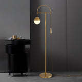 Modern Arc Floor Standing Lamp with Frosted Glass Globe and Brushed Brass Gold Finish