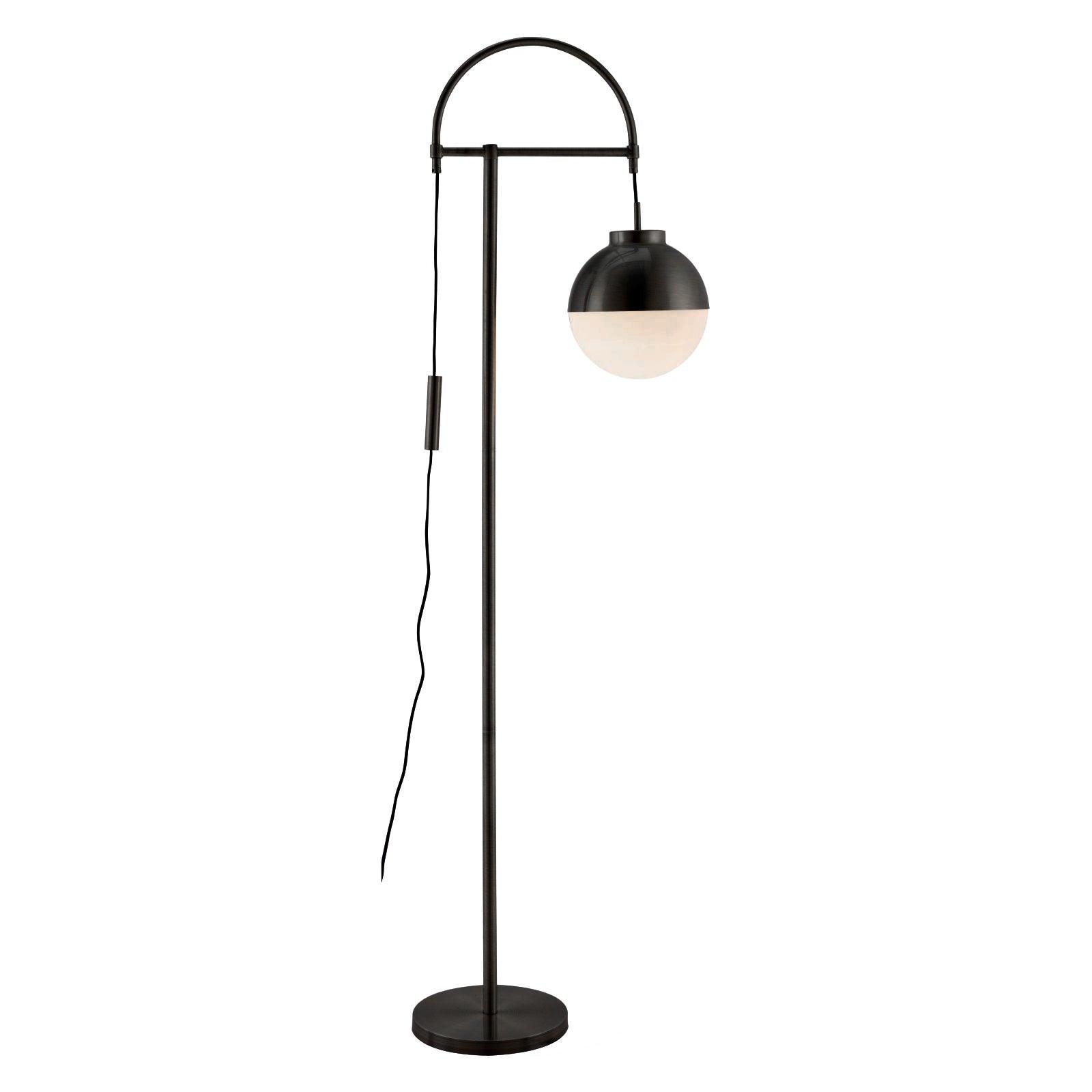 Modern Arc Floor Standing Lamp with Frosted Glass Globe and Brushed Brass Gold Finish