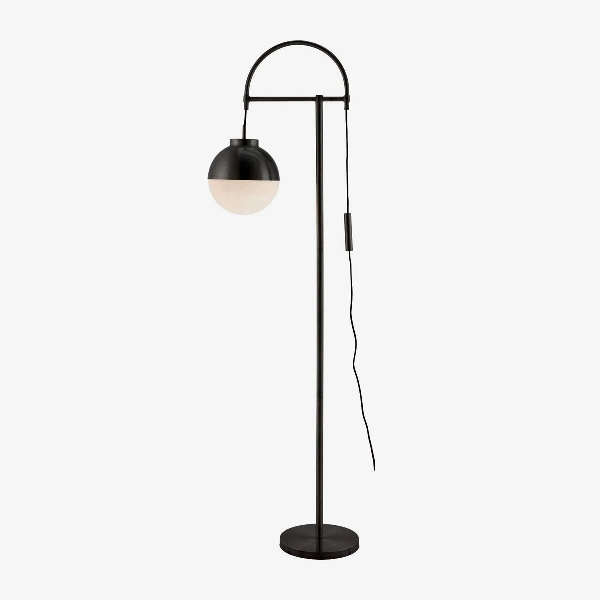 Modern Arc Floor Standing Lamp with Frosted Glass Globe and Brushed Brass Gold Finish