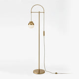 Modern Arc Floor Standing Lamp with Frosted Glass Globe and Brushed Brass Gold Finish