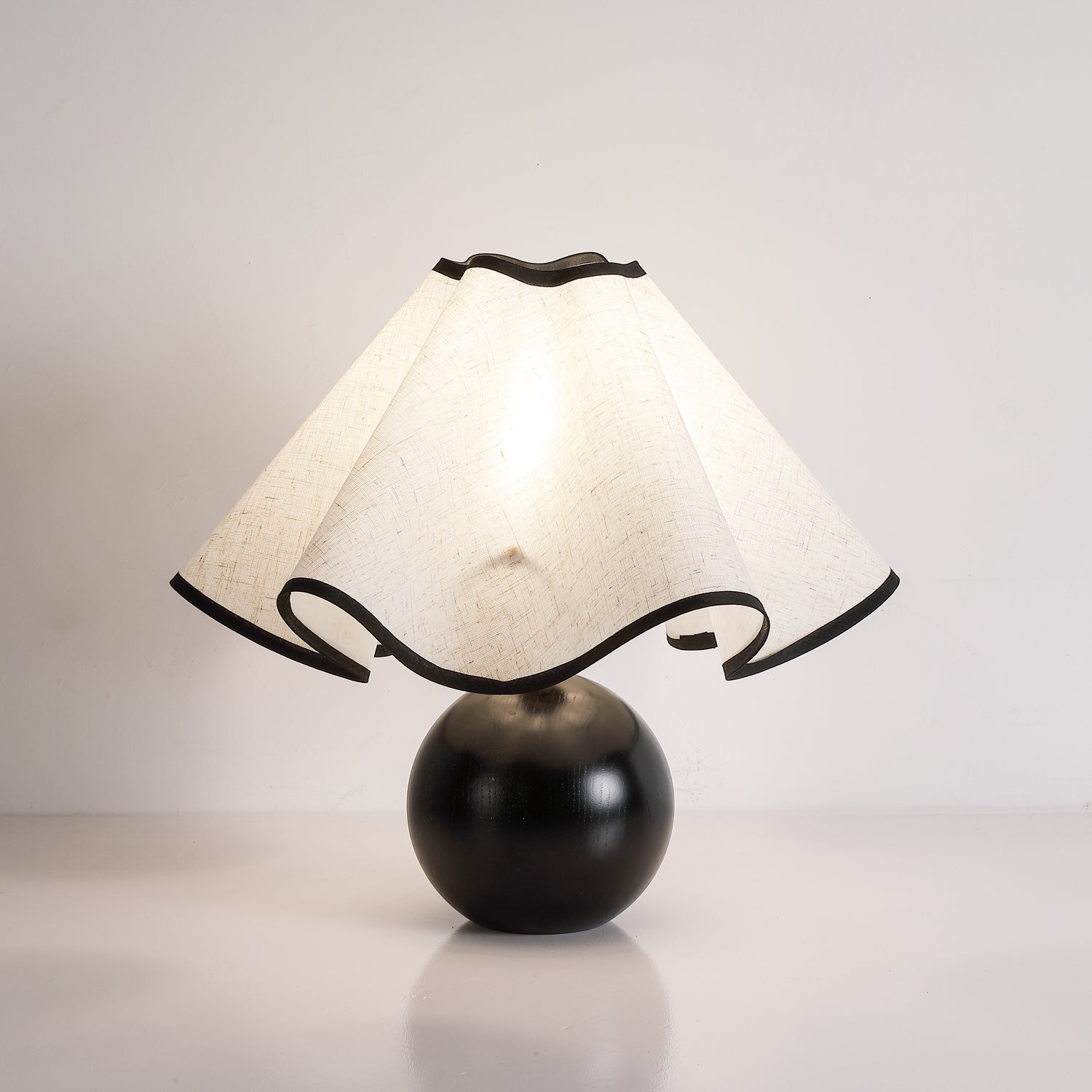 Wavecrest Modern Bedside Table Lamp with Wooden Base and Draped Linen Fabric Shade