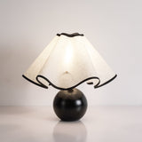 Wavecrest Modern Bedside Table Lamp with Wooden Base and Draped Linen Fabric Shade